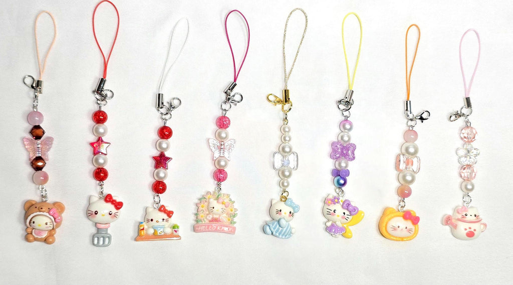 Cute Pink Pochacco Kawaii Beaded Key Chain or Phone Charm