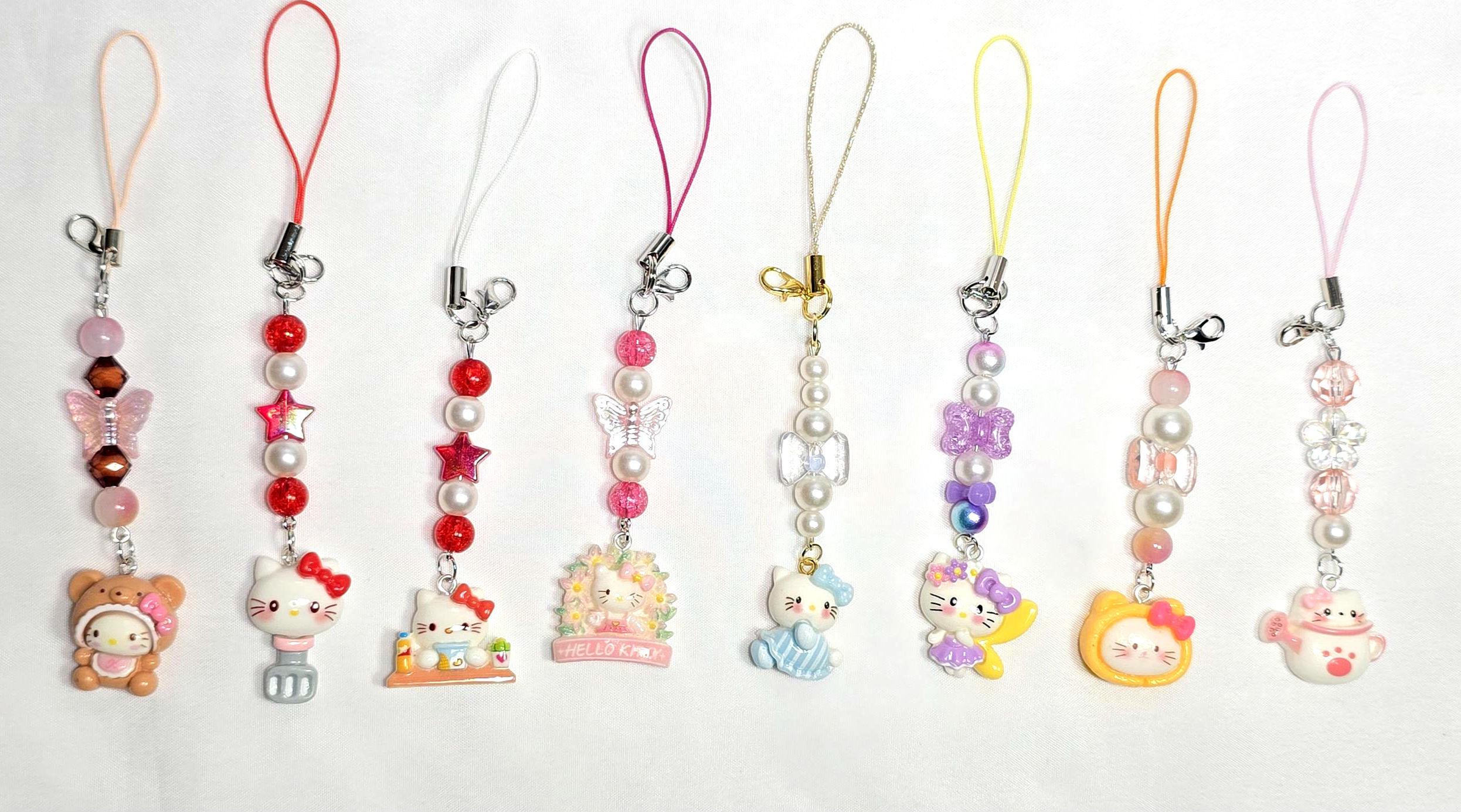 Cute Pink Pochacco Kawaii Beaded Key Chain or Phone Charm