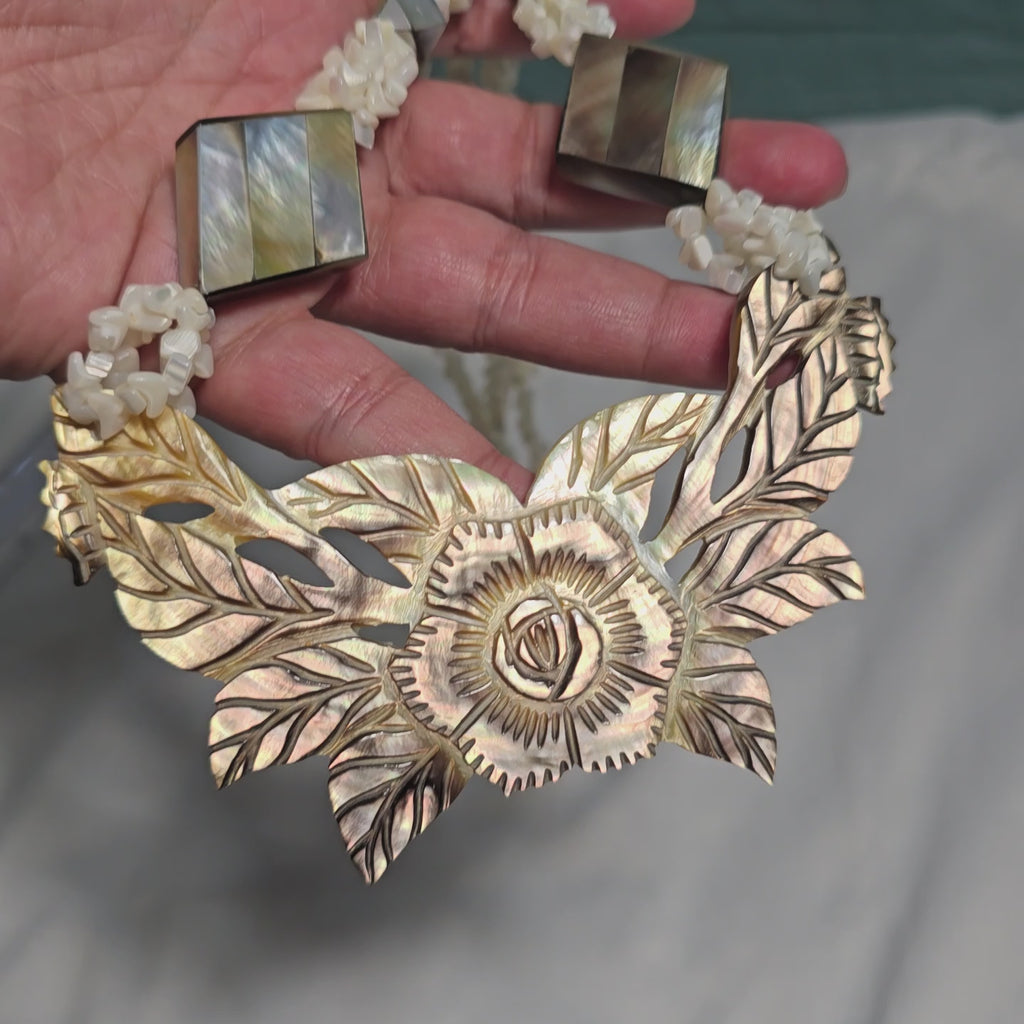 Natural Mother of Pearl Shell Boho Beachy Classic Statement Unique One of A Kind Chunky Necklace