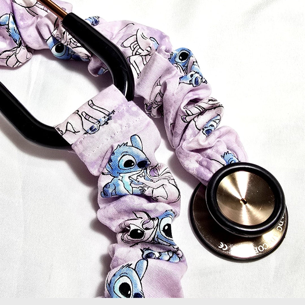 Handmade Pastel Lilac Lavander Stitch Print Stethoscope Cover - Cotton Accessory.  Gift for Nurses Doctors Students