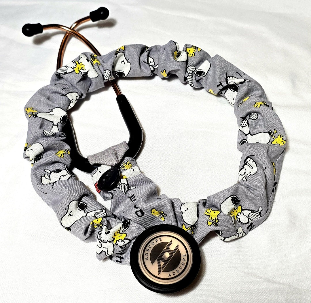 Handmade Gray Snoopy Peanuts Stethoscope Sleeve Cover- Cotton Accessory. Nurse's Doctor's RT'S gift