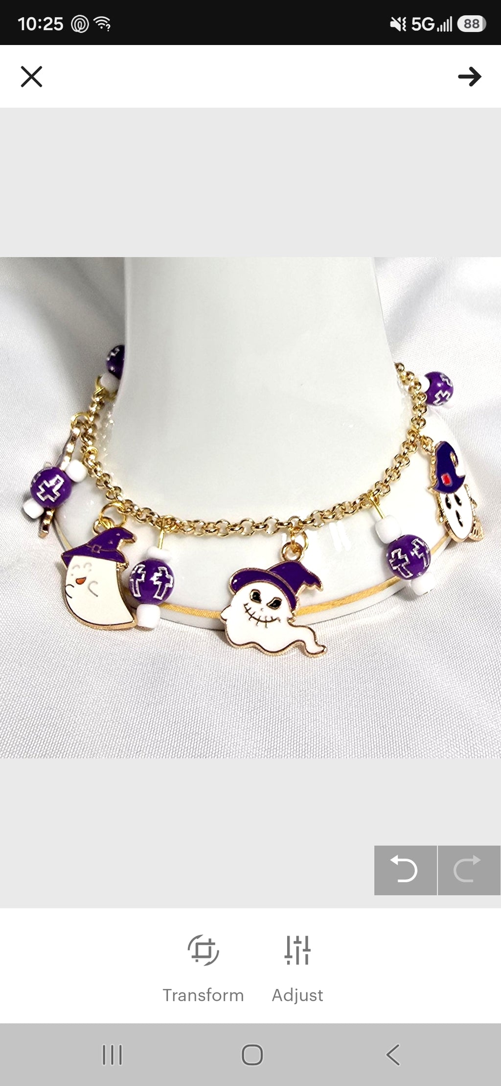 Fun Purple Ghost and Reaper Charm Beaded Bracelet: Halloween Aesthetic