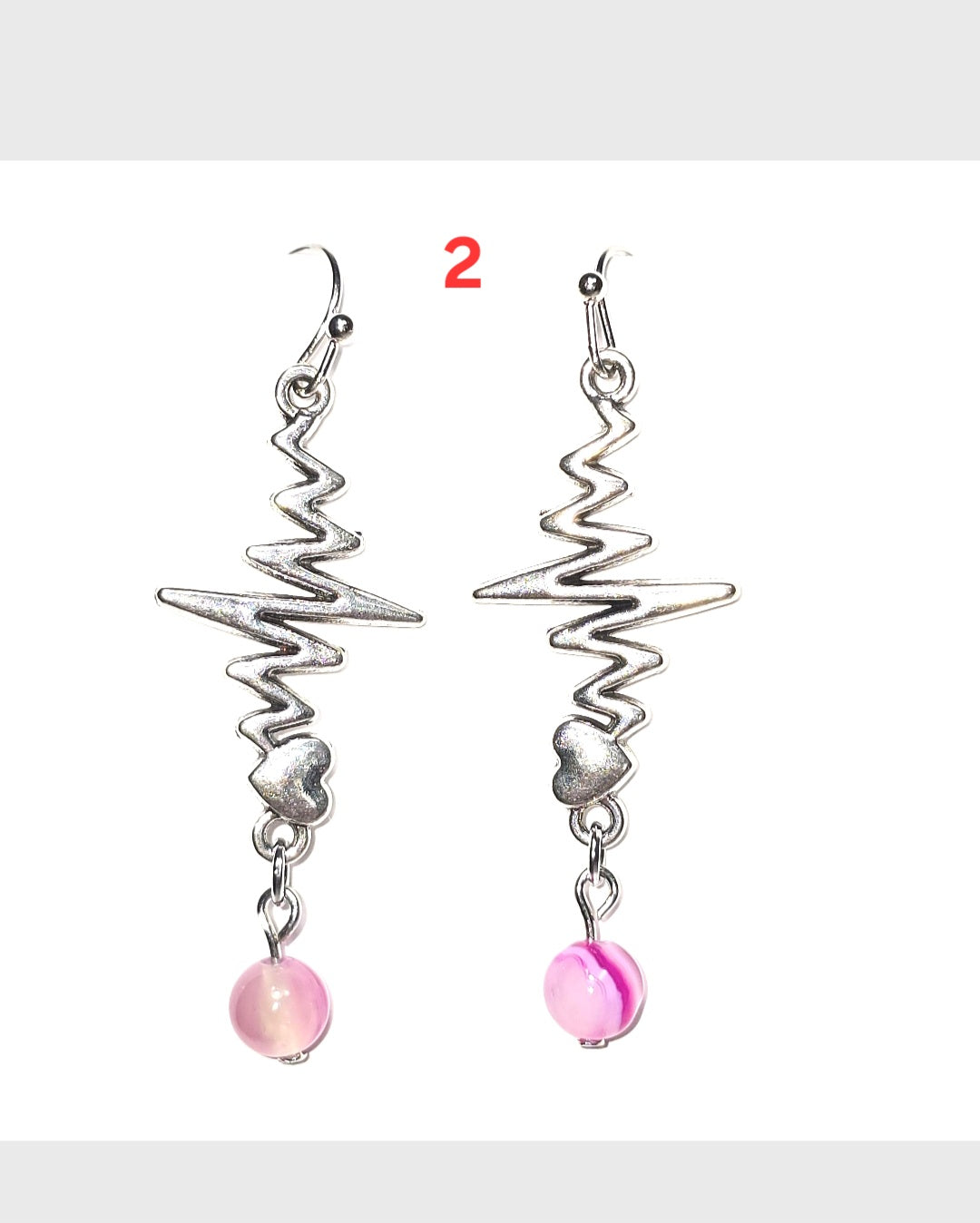Dangling Earrings: Heartbeat  EKG, Stethoscope Design with Pink Agate Stone.. Nurse's Gift Idea under 50 dollars