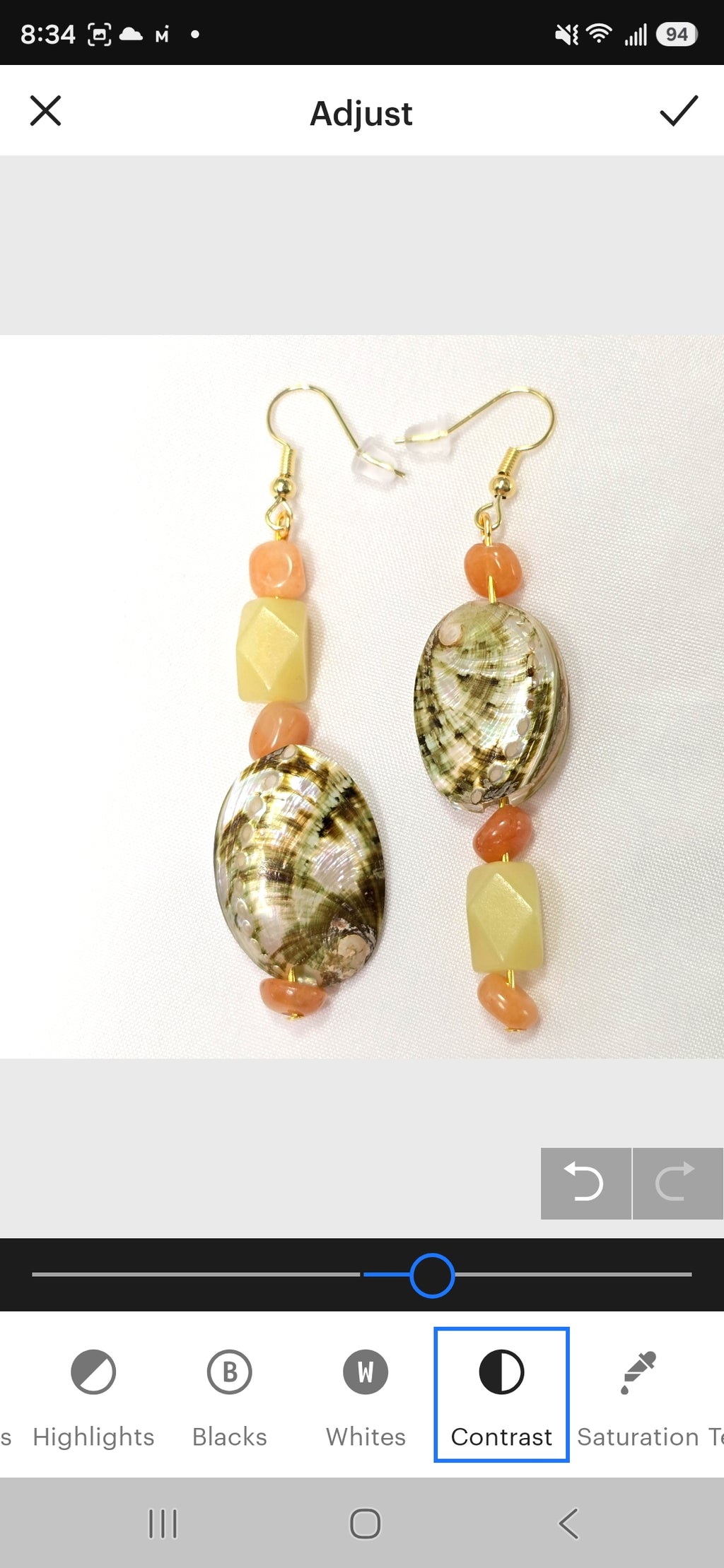 Beaded Abalone Natural shell earrings: mismatched coastal beach Bohenian statement earrings with  orange  and light green adventurine beads