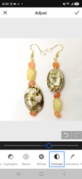 Beaded Abalone Natural shell earrings: mismatched coastal beach Bohenian statement earrings with  orange  and light green adventurine beads