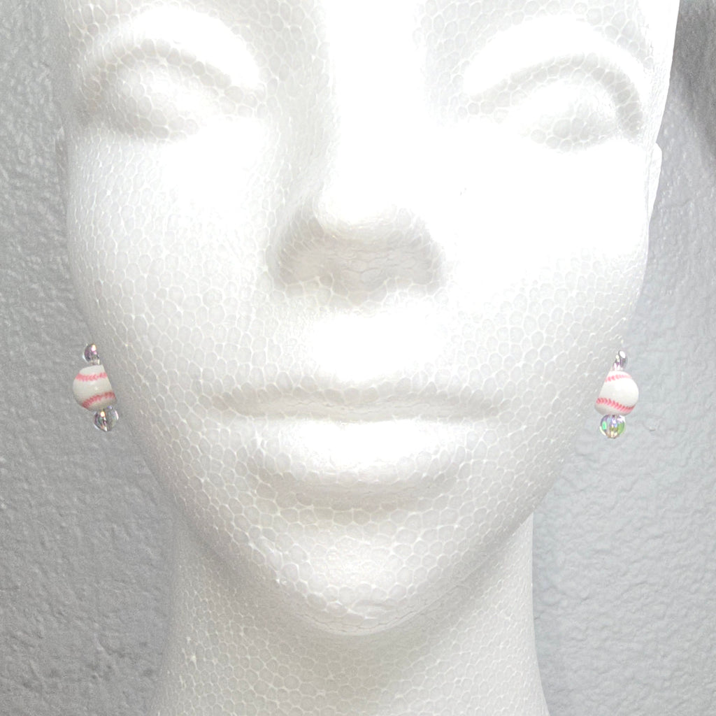 Pink Baseball Acrylic Beaded Sporty Fashion Dangling Drop Earrings. Baseball player, fan, cheerleaders , mom