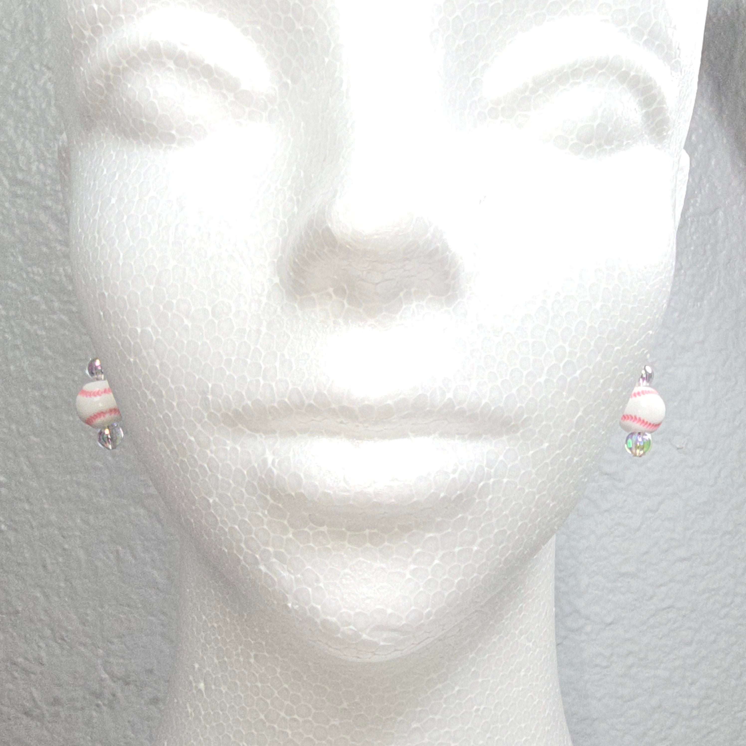 Pink Baseball Acrylic Beaded Sporty Fashion Dangling Drop Earrings. Baseball player, fan, cheerleaders , mom