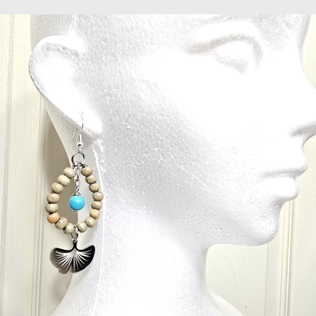 Bohemian Botanical Earthy Beaded Hoop Earrings