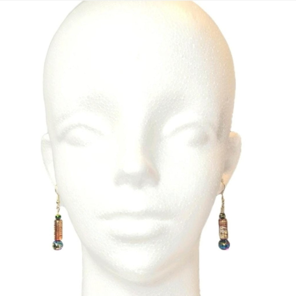 Mult-icolored Handpainted Murano Glass Drop Earrings with Gold Accents