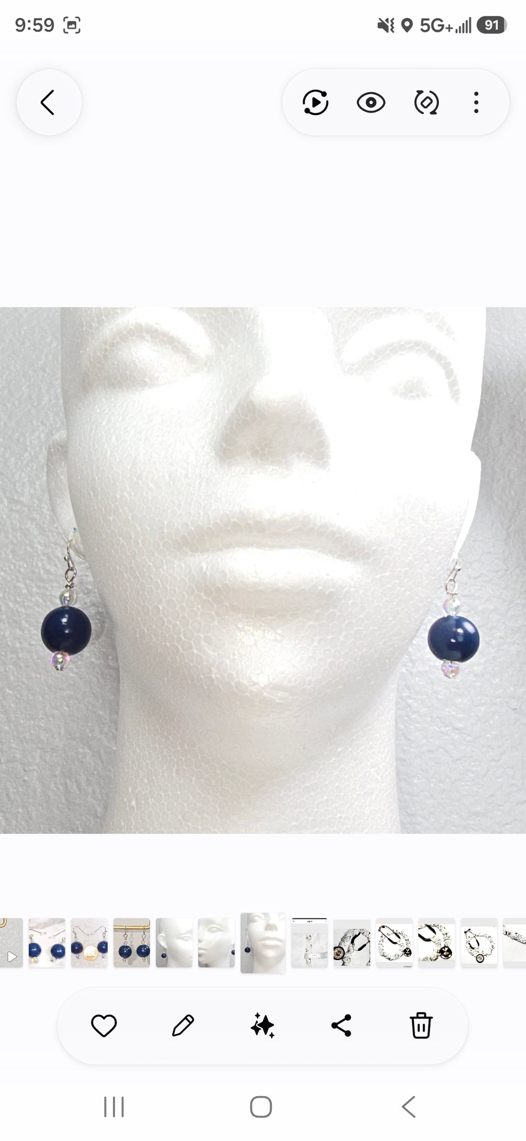 Handmade Navy Blue Wood Drop Dangling Bohemian Artistic Coastal Nautical Earrings