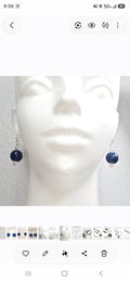 Handmade Navy Blue Wood Drop Dangling Bohemian Artistic Coastal Nautical Earrings