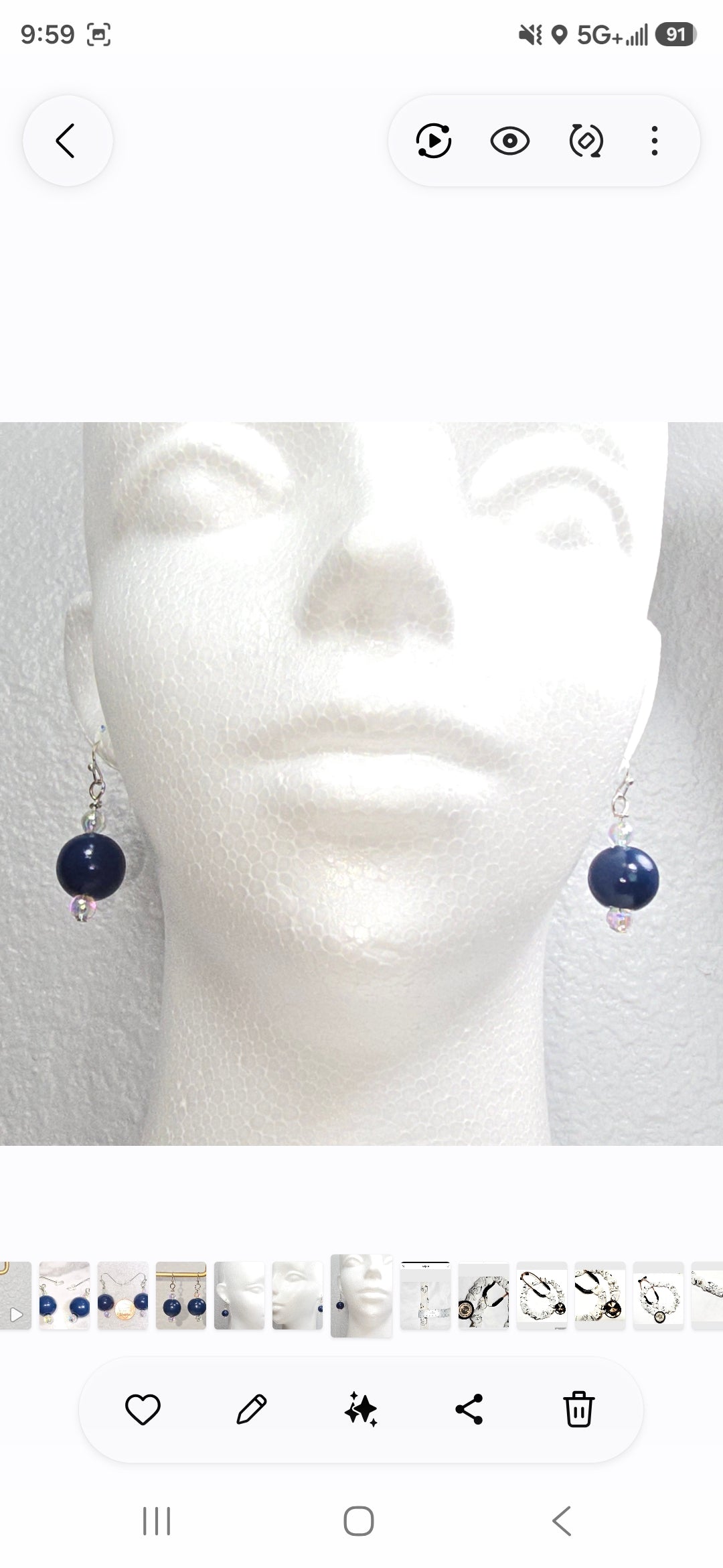 Handmade Navy Blue Wood Drop Dangling Bohemian Artistic Coastal Nautical Earrings
