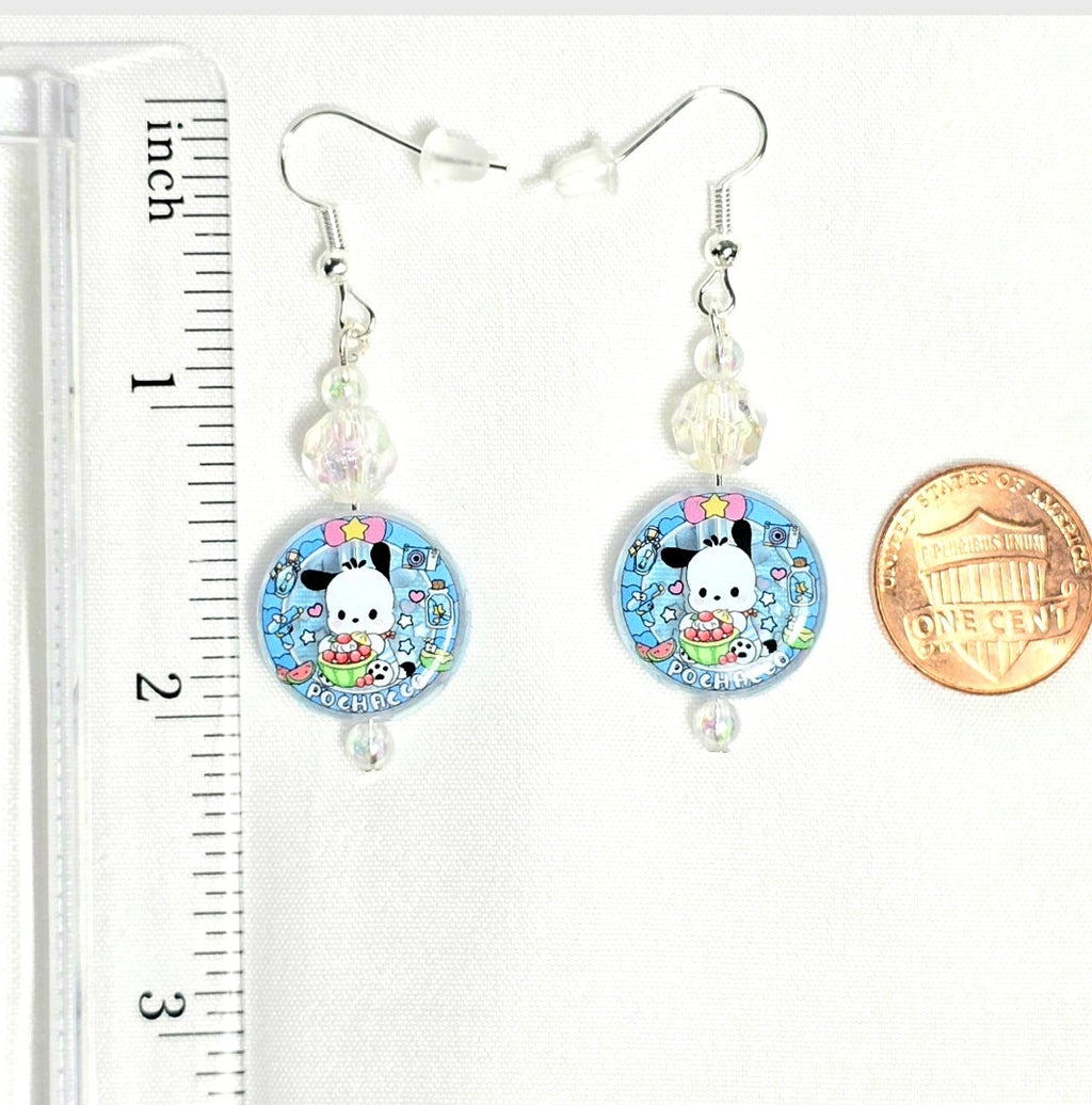 Pochacco blue beaded dangling drop  earrings