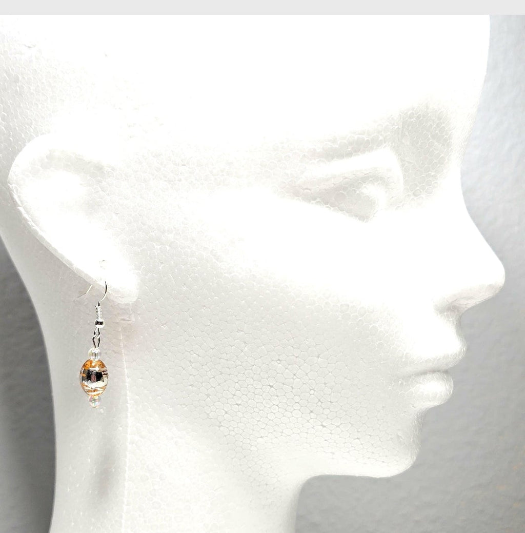 Handmade Handpainted Iridescent Amber Orange Murano Glass Drop Earrings