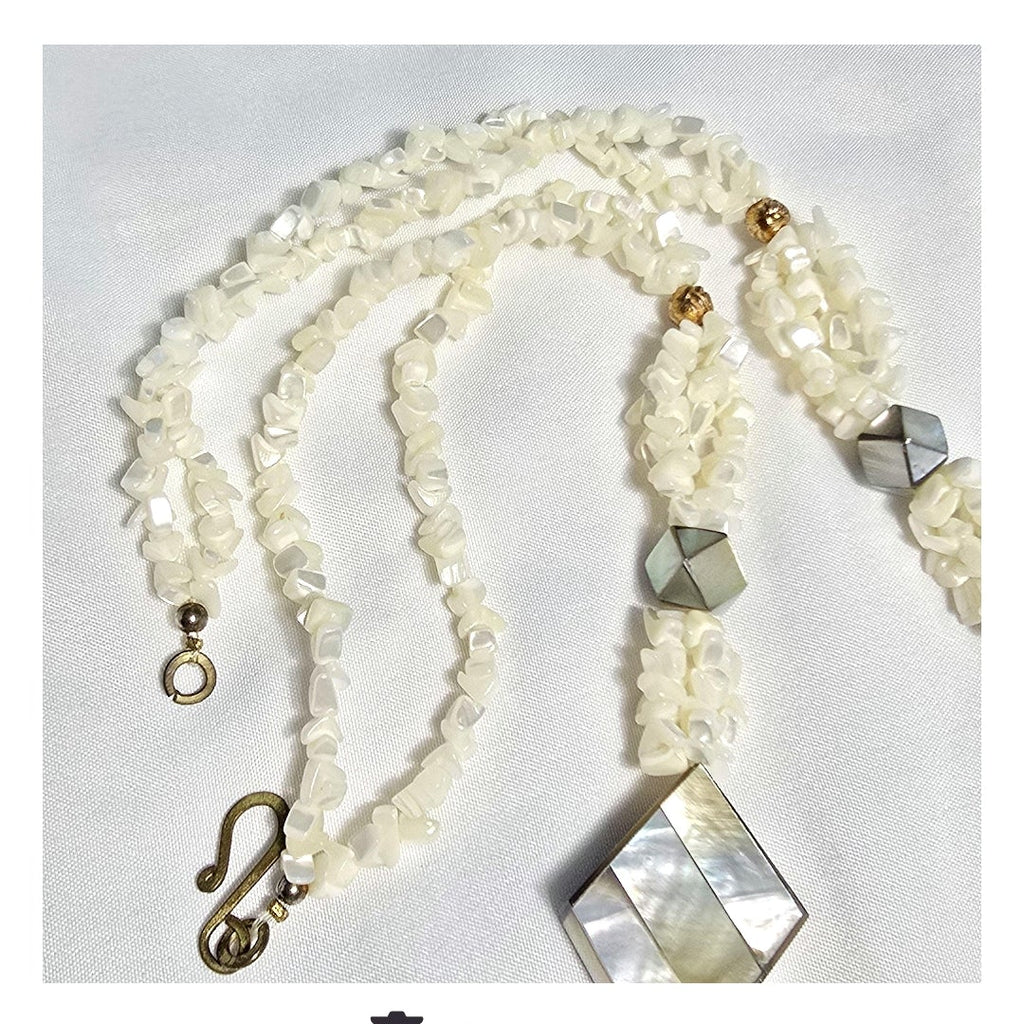 Natural Mother of Pearl Shell Boho Beachy Classic Statement Unique One of A Kind Chunky Necklace