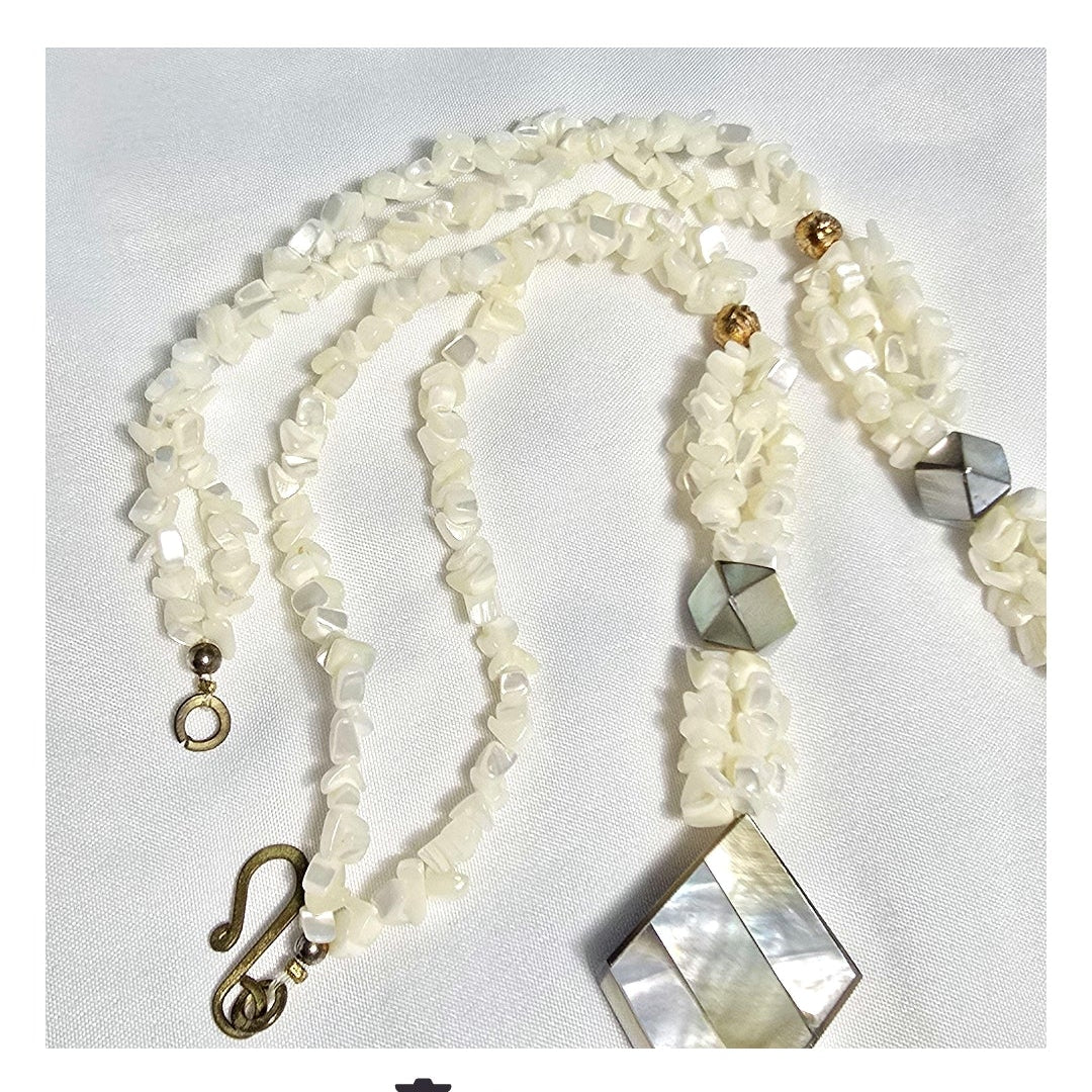 Natural Mother of Pearl Shell Boho Beachy Classic Statement Unique One of A Kind Chunky Necklace