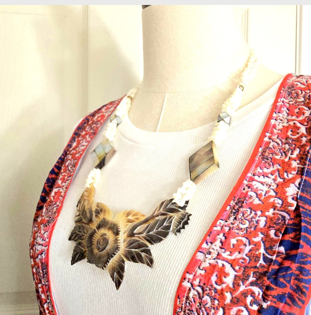 Natural Mother of Pearl Shell Boho Beachy Classic Statement Unique One of A Kind Chunky Necklace