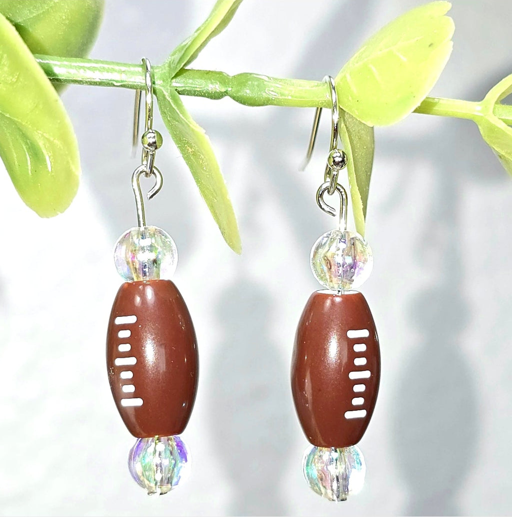 Football Acrylic Beaded Sporty Fasion Dangling Drop Earrings. Foitball player, fan, cheerleaders, mom