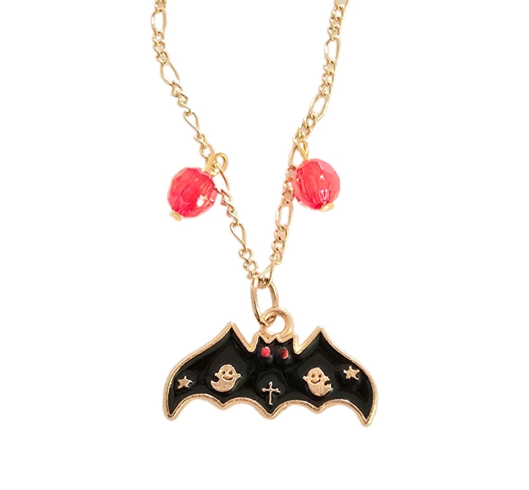 Handmade Enamel Bat Halloween Spooky Necklace