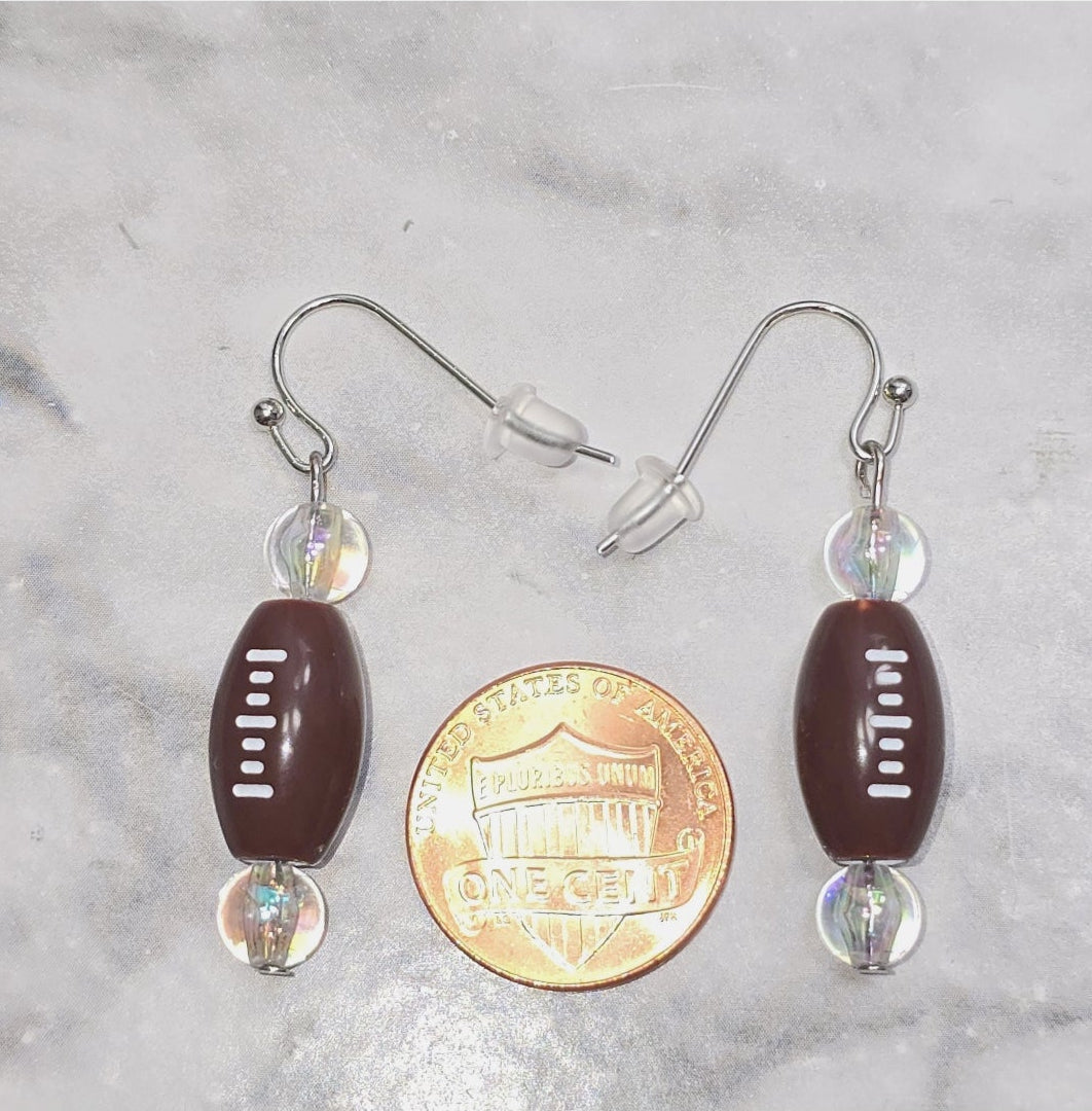 Football Acrylic Beaded Sporty Fasion Dangling Drop Earrings. Foitball player, fan, cheerleaders, mom