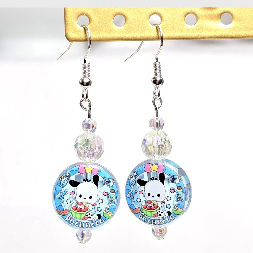 Pochacco blue beaded dangling drop  earrings