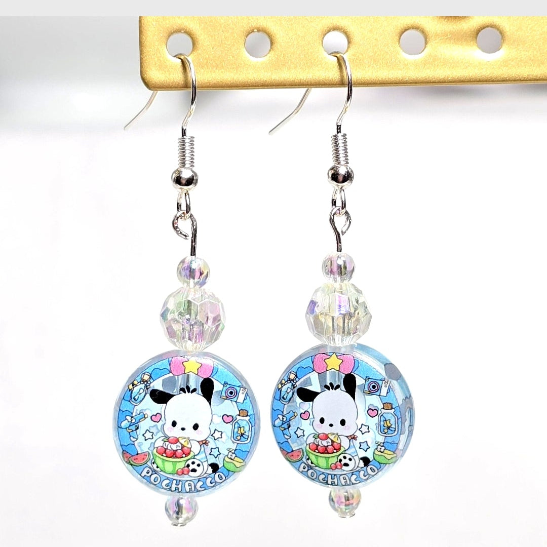 Pochacco blue beaded dangling drop  earrings