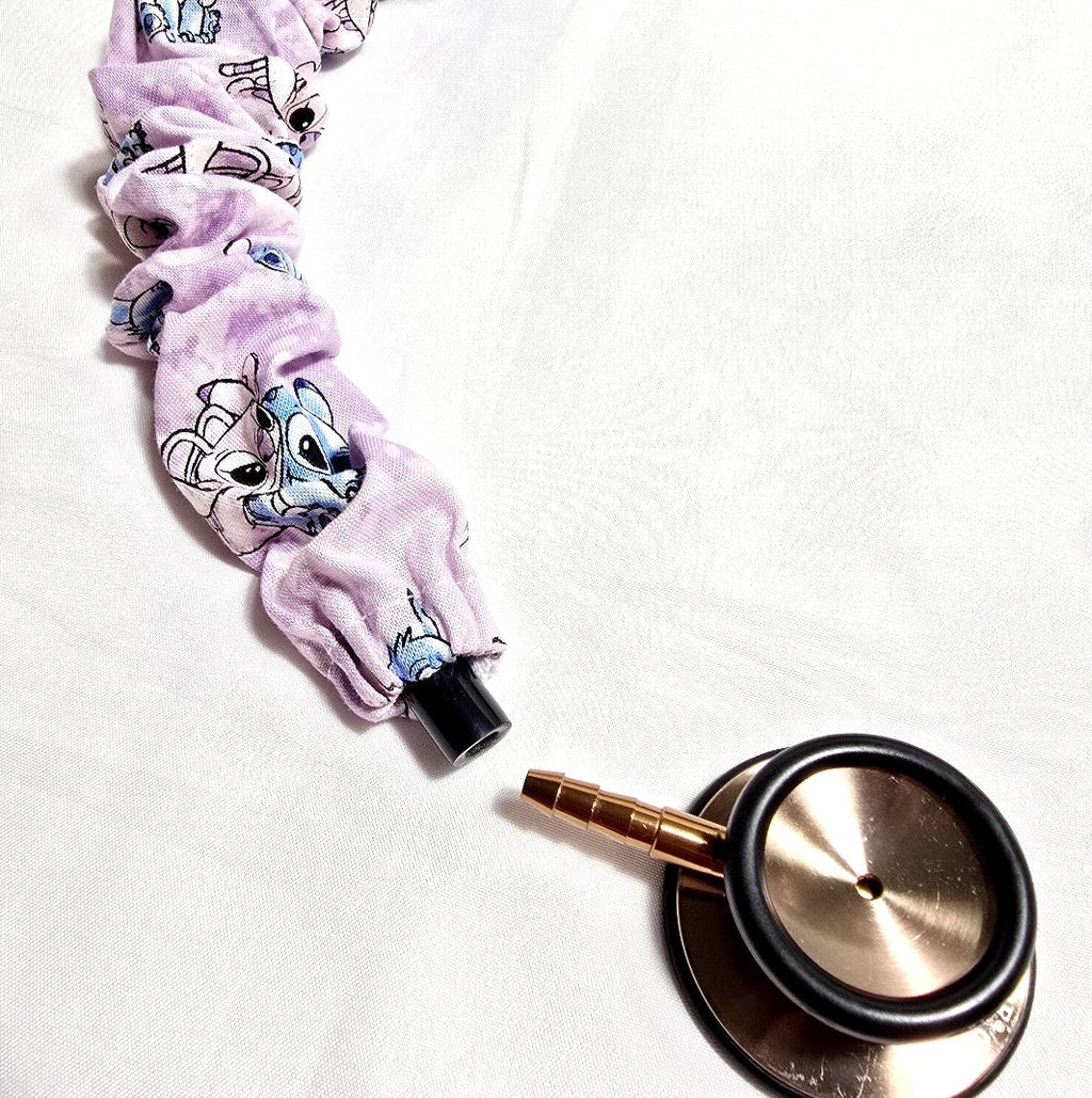 Handmade Pastel Lilac Lavander Stitch Print Stethoscope Cover - Cotton Accessory.  Gift for Nurses Doctors Students