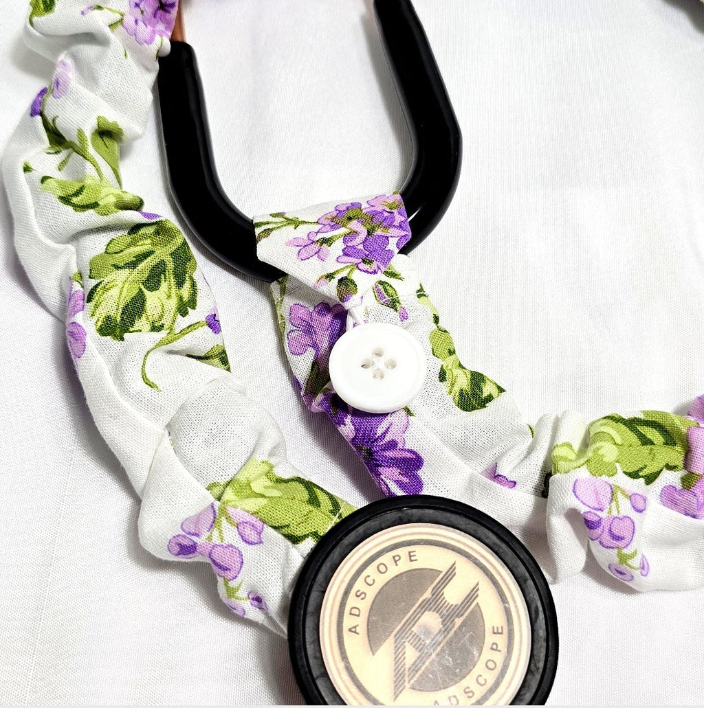 Handmade White with Purple Lavander Floral  Stethoscope Sleeve: Cotton Cover