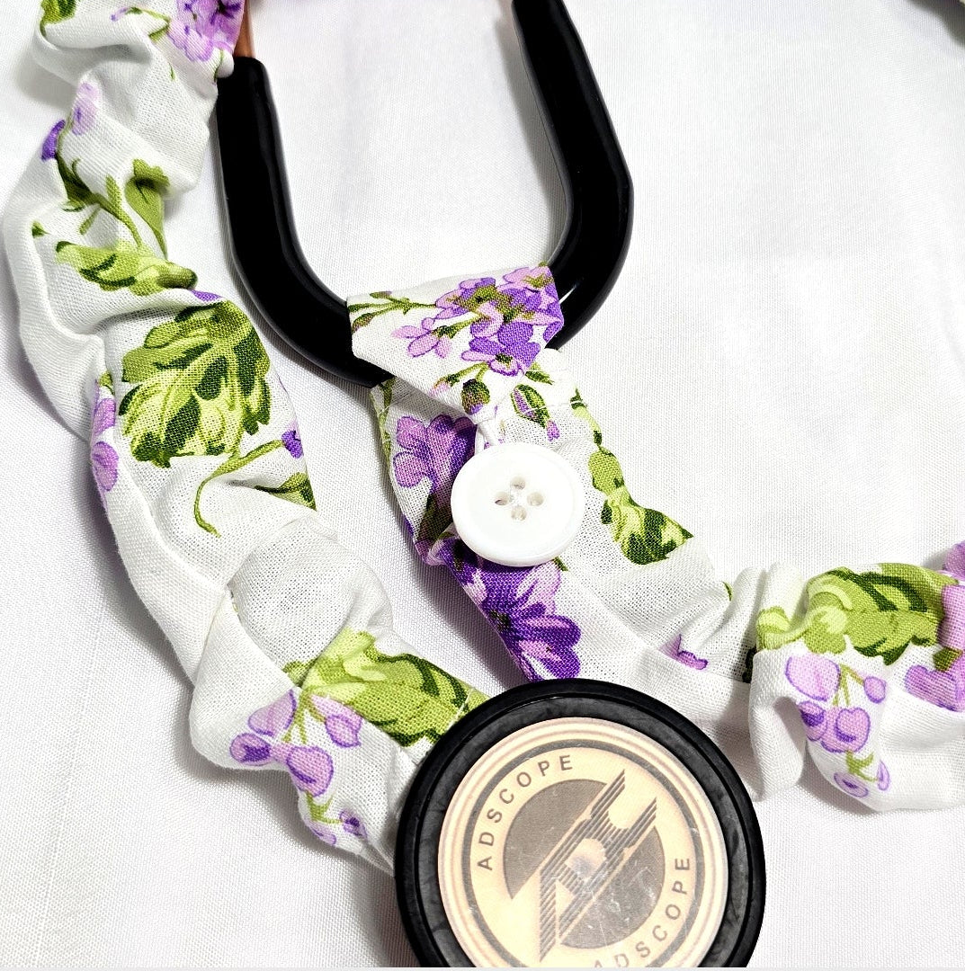 Handmade White with Purple Lavander Floral  Stethoscope Sleeve: Cotton Cover