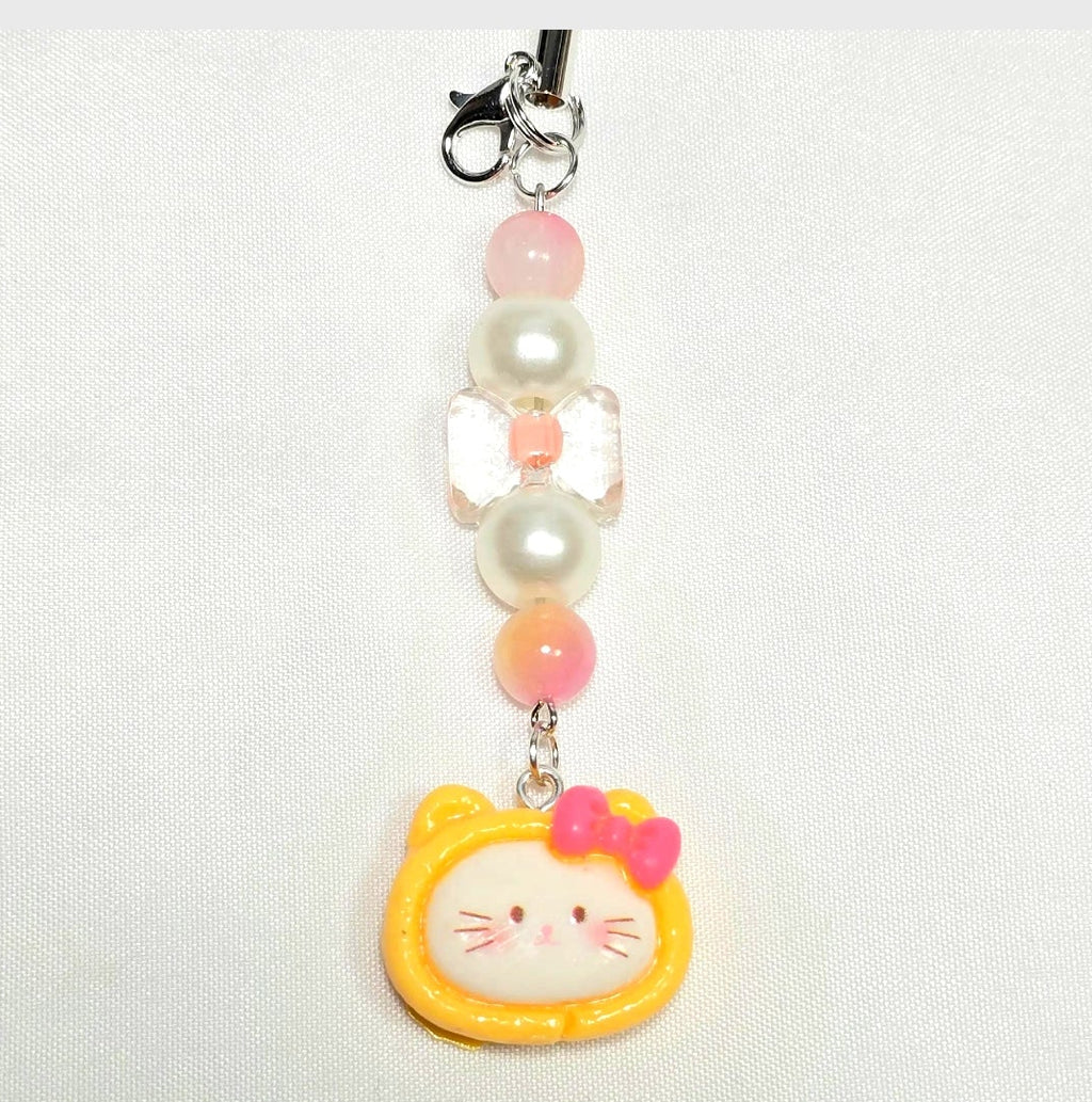 Whimsical Kawaii Hello Kitty Resin Pastel Yellow Cute Girly Giftable Keychain or Phone Bag Charm