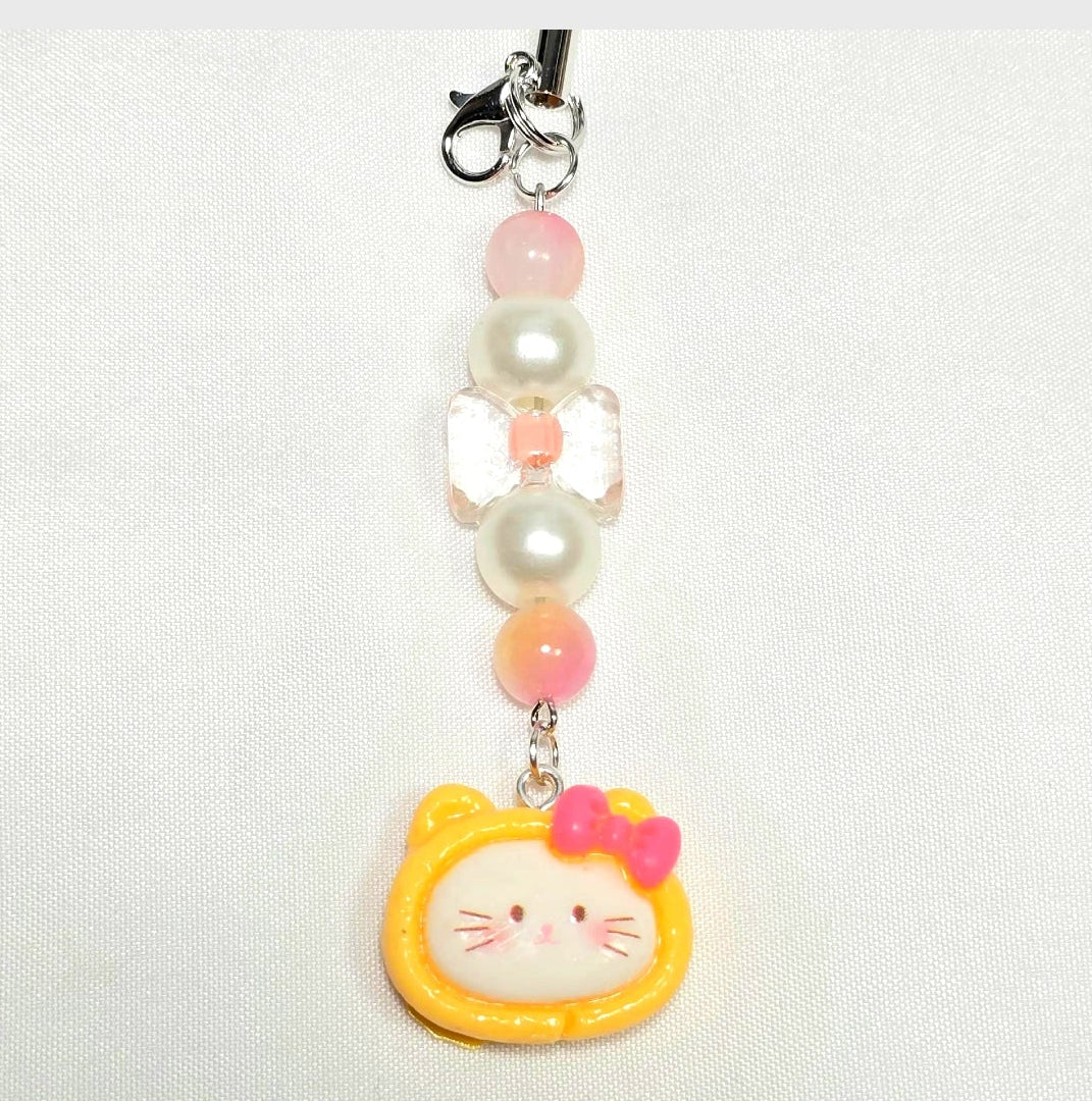 Whimsical Kawaii Hello Kitty Resin Pastel Yellow Cute Girly Giftable Keychain or Phone Bag Charm