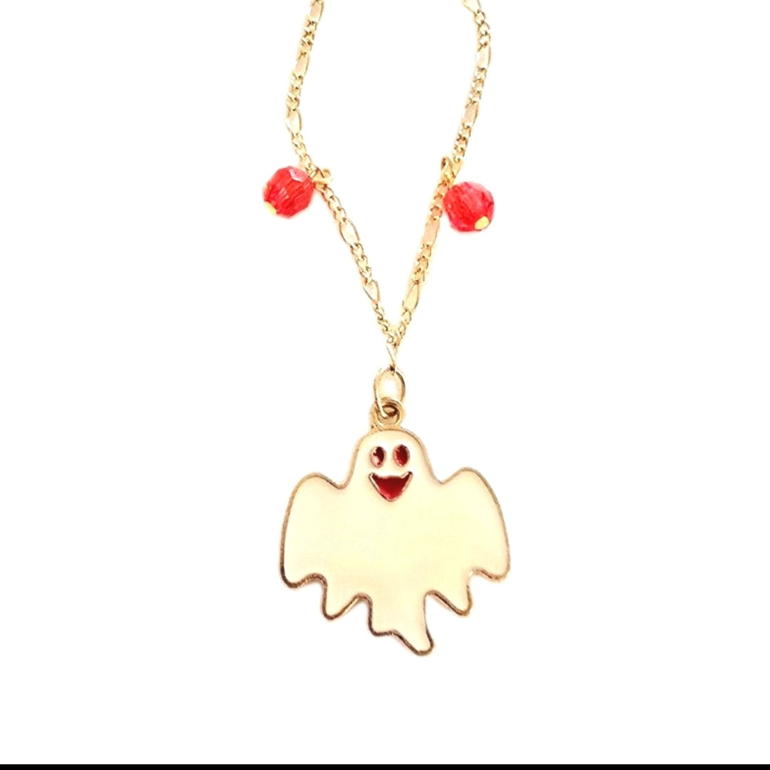 Handmade Enamel Ghost Halloween Spooky Necklace