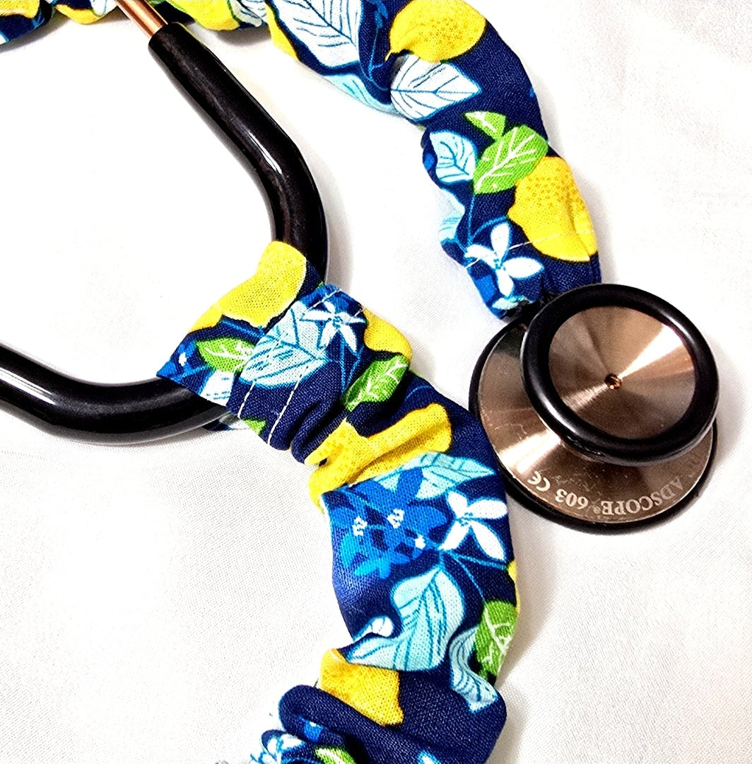 Handmade Blue Lemon Print  Stethoscope Sleeve: Washable Cotton Cover, Nurse's Doctor's RT'S gift