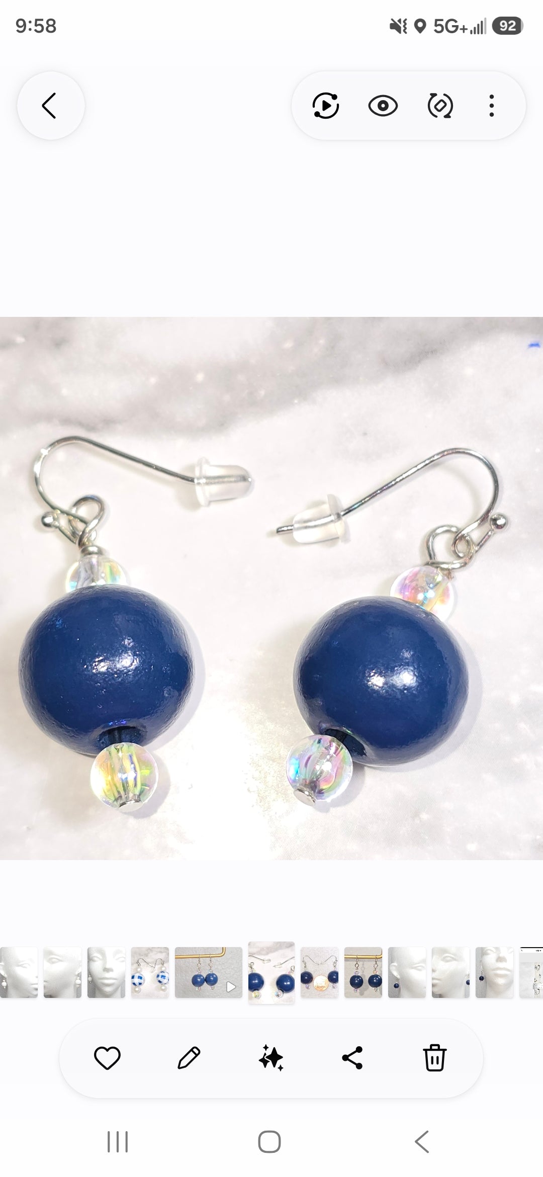 Handmade Navy Blue Wood Drop Dangling Bohemian Artistic Coastal Nautical Earrings