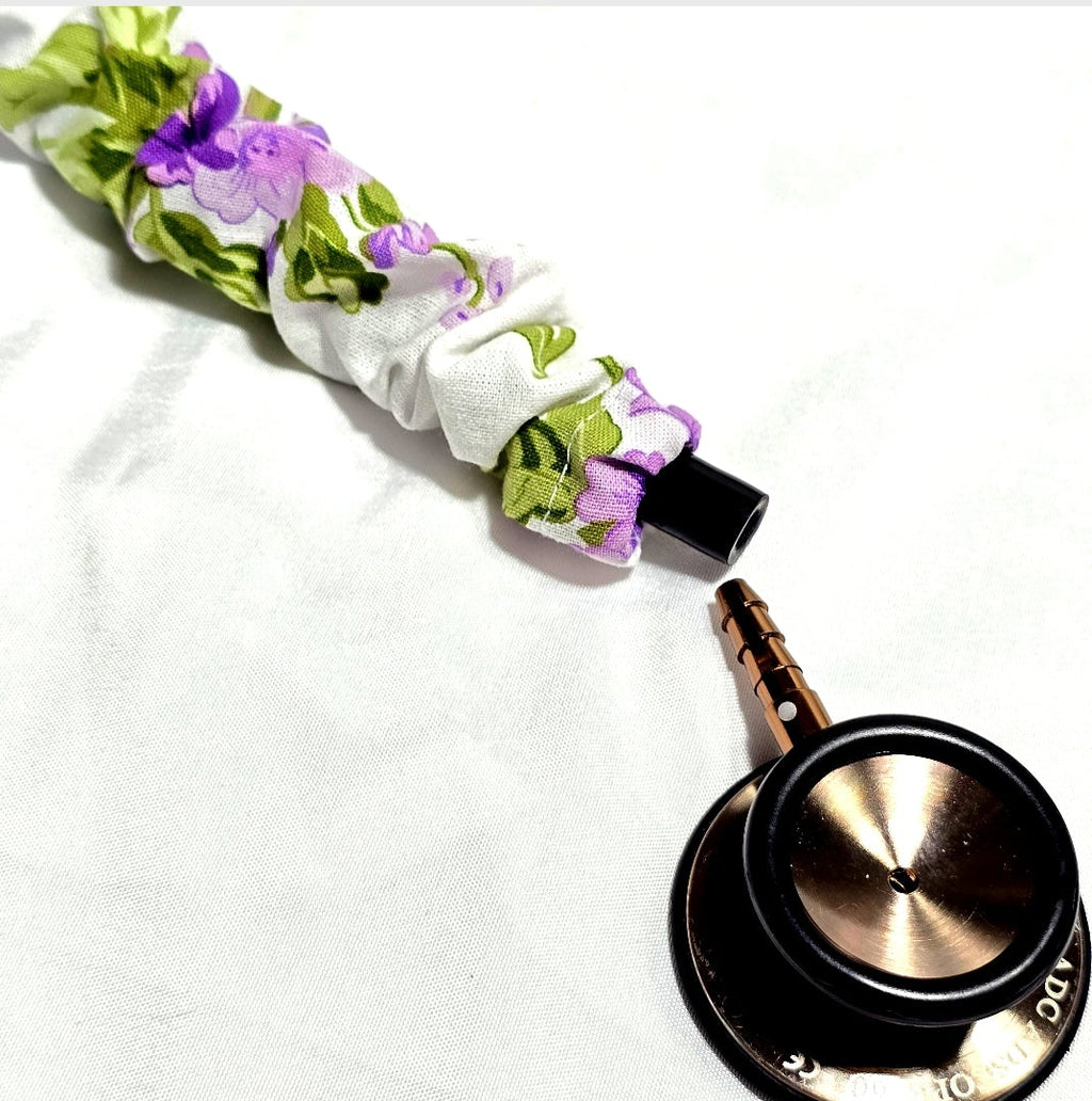 Handmade White with Purple Lavander Floral  Stethoscope Sleeve: Cotton Cover