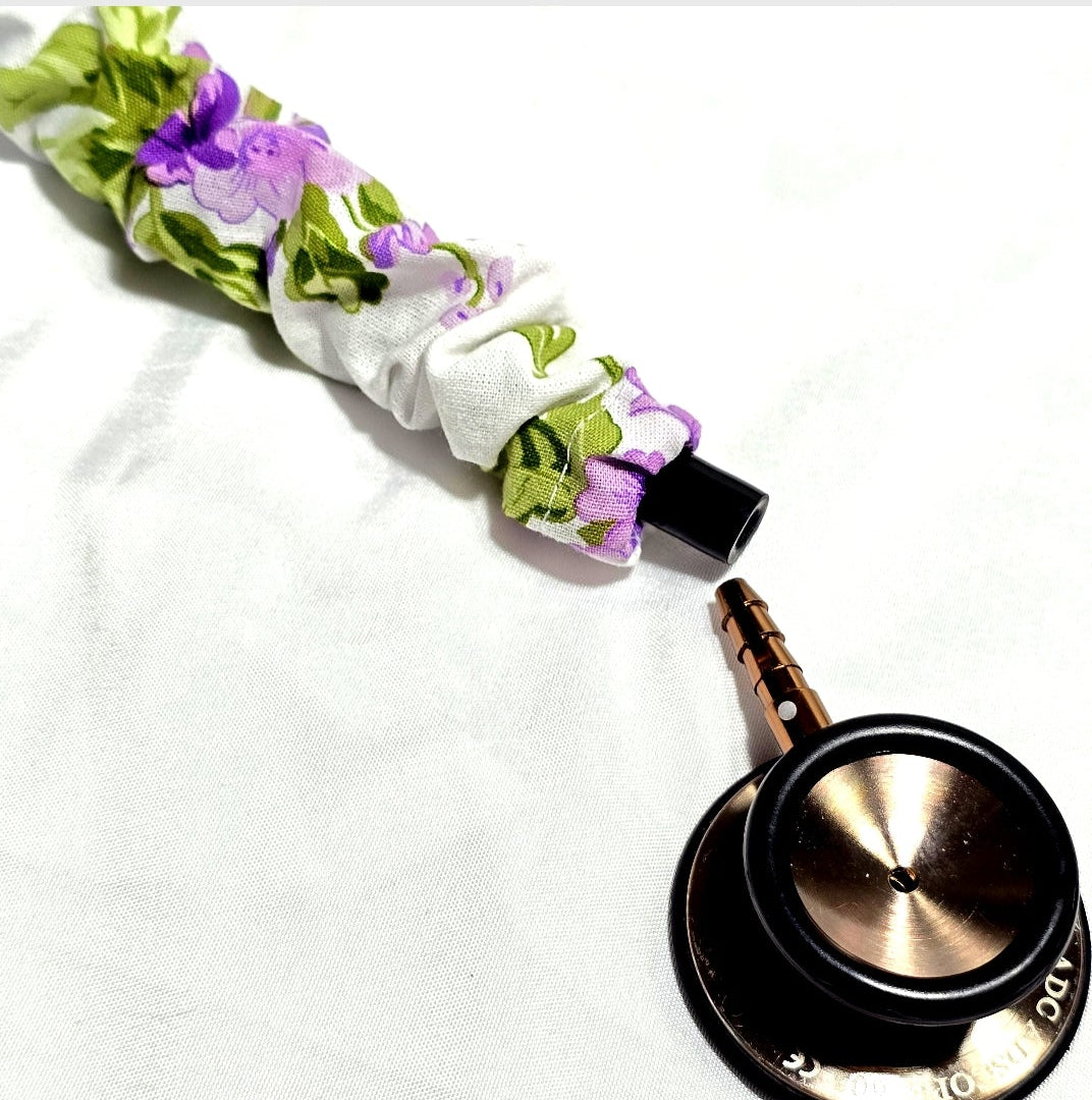 Handmade White with Purple Lavander Floral  Stethoscope Sleeve: Cotton Cover