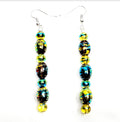 Handmade Handpainted Green Yellow Murano Glass Drop Earrings