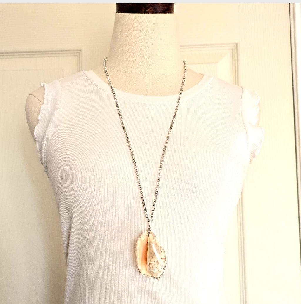 Handmade Wired Natural Conch Shell Super Long Necklace Boho Beach Summer Staple Necklace