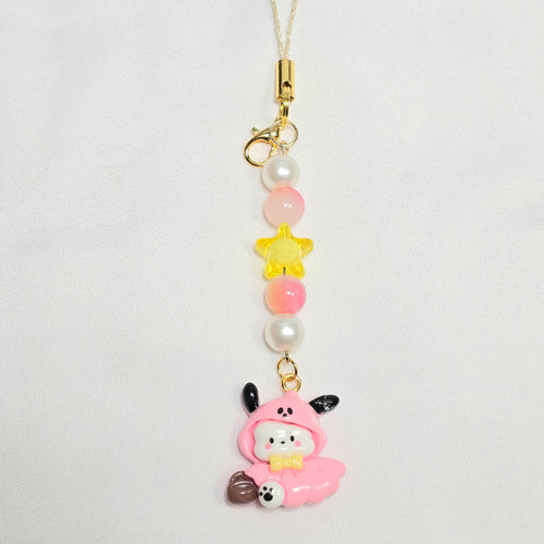 Cute Pink Pochacco Kawaii Beaded Key Chain or Phone Charm