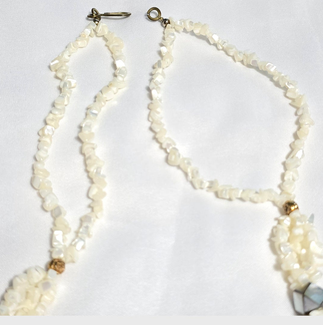 Natural Mother of Pearl Shell Boho Beachy Classic Statement Unique One of A Kind Chunky Necklace