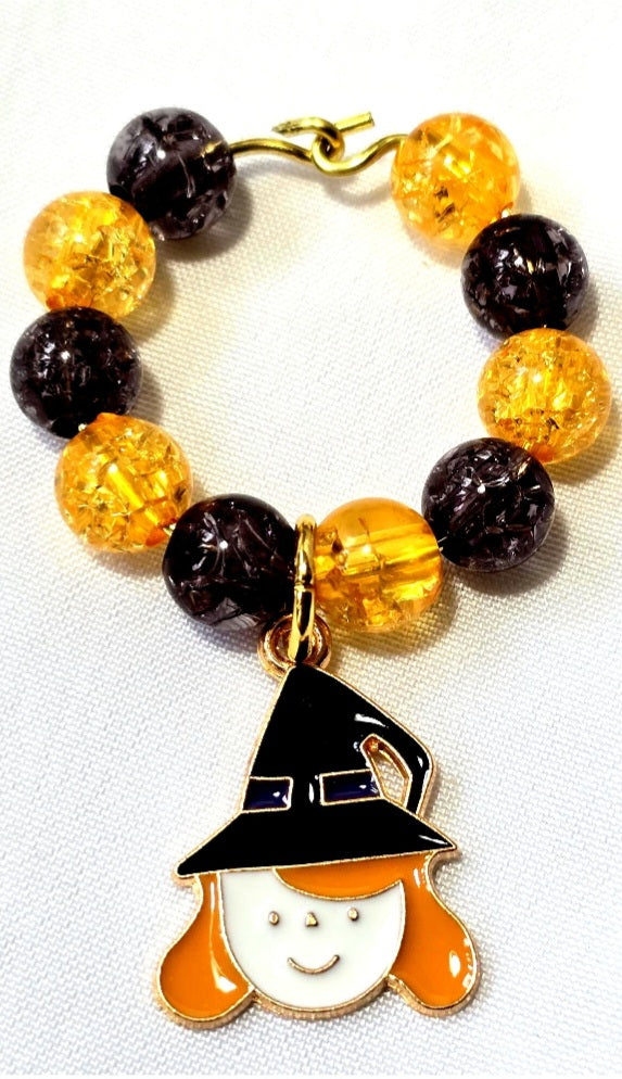 Set of 8 Colorful Halloween-themed Beaded Wine Glass Charms: Halloween Party Decor