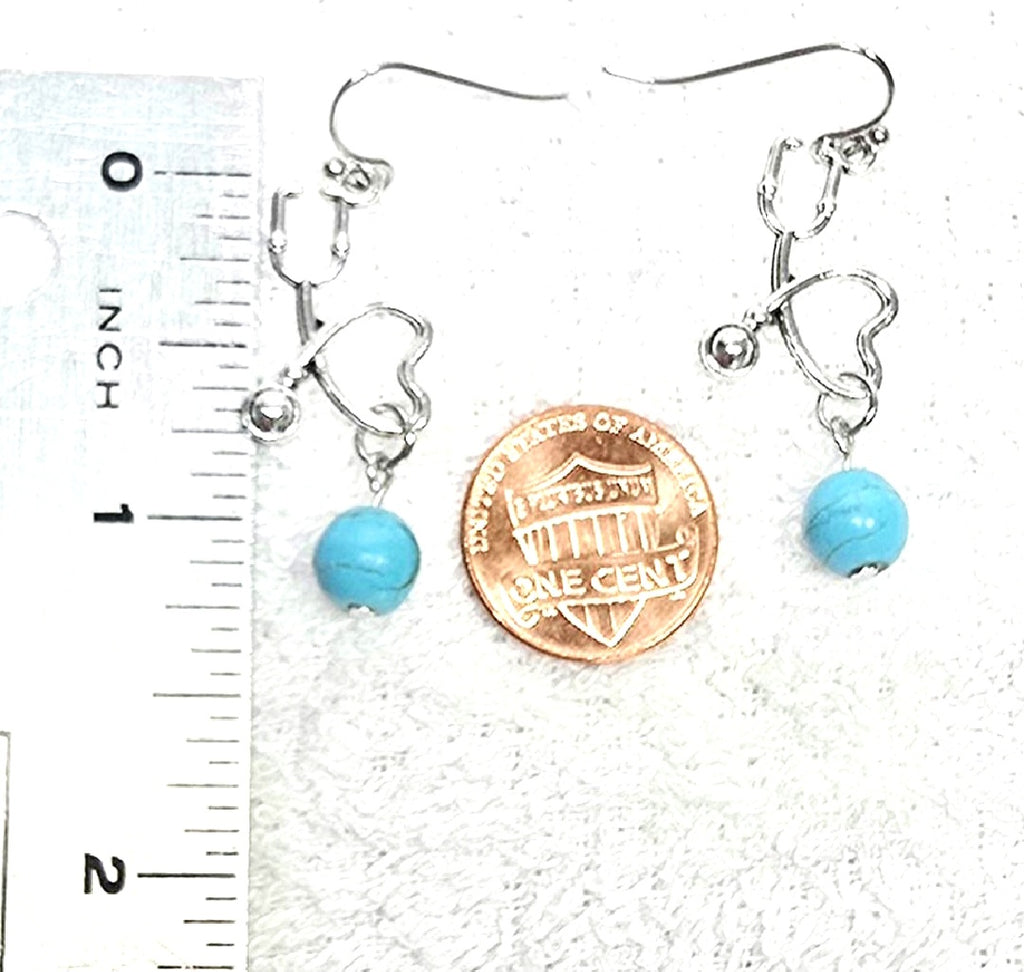 Nurse's Gift, Healthcare  Professionals: Heartbeat EKG Pulse Dangling Earrings with Blue Turquoise Bead