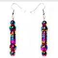 Handpainted Magenta Pink Fuchsia Murano Glass Drop Dangling Bohenian Artistic Earrings. One of a kind.