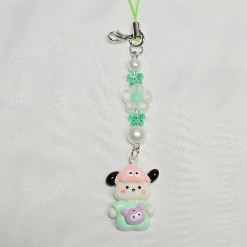 Cute Green Pochacco Kawaii Beaded Key Chain or Phone Charm
