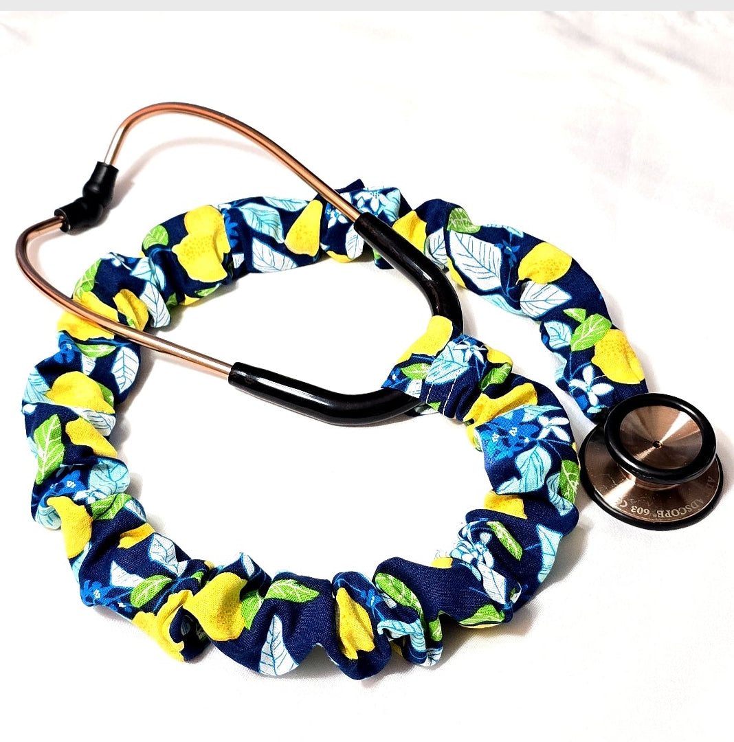 Handmade Blue Lemon Print  Stethoscope Sleeve: Washable Cotton Cover, Nurse's Doctor's RT'S gift