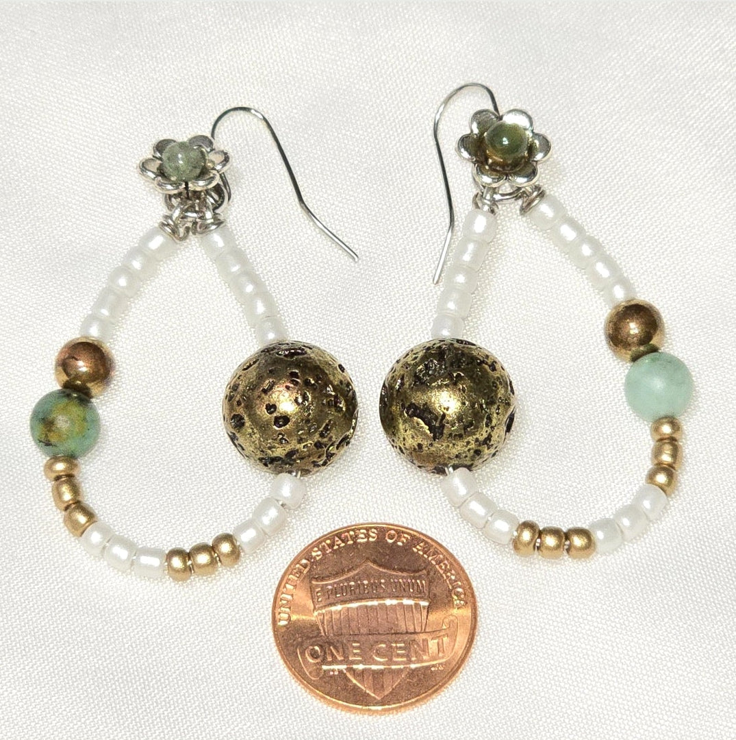 Bohemian Earthy Beaded Hoop Earrings with African Turquoise