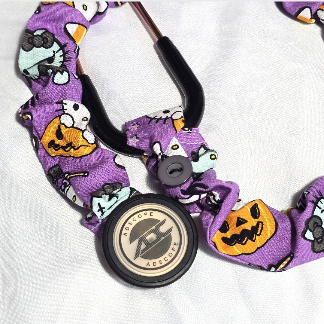 Handmade Purple Hello Kitty Halloween Stethoscope Sleeve Cover for Nurses Doctors and RTs: Washable Cotton Fun Cover