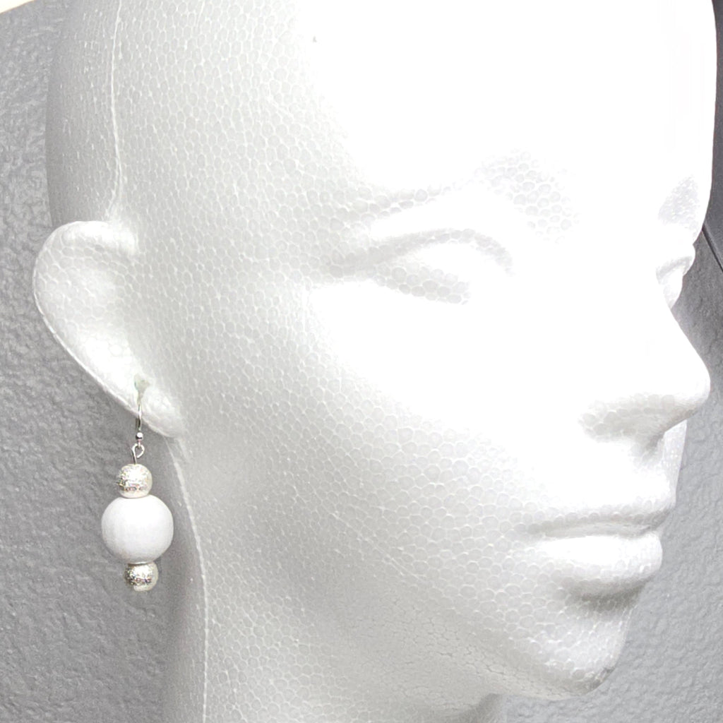 Handmade Navy Blue Wood Drop Dangling Bohemian Artistic Neutral Minimalist Earrings
