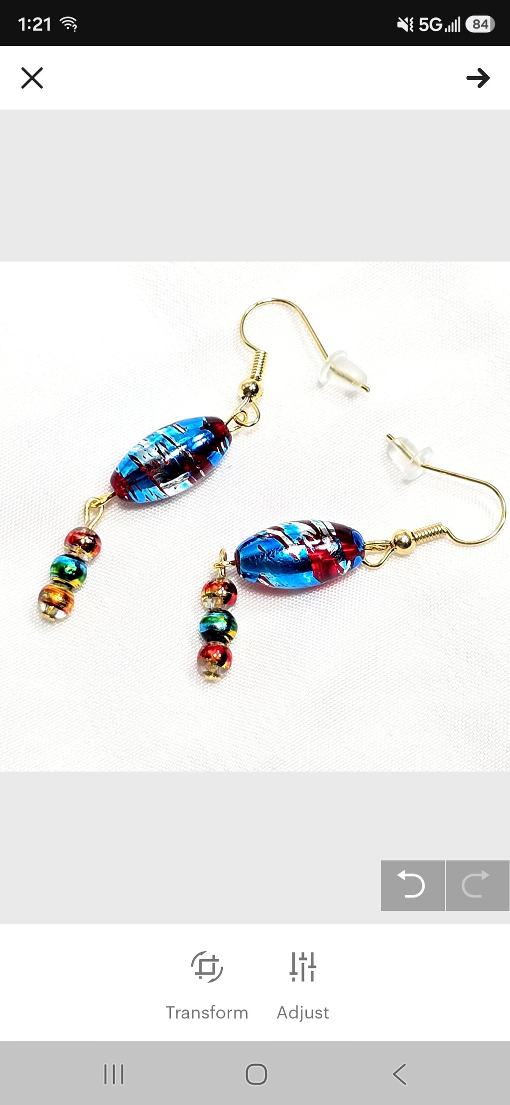 Multi-colored Blue Handpainted Murano Glass Drop Earrings with Gold Accents