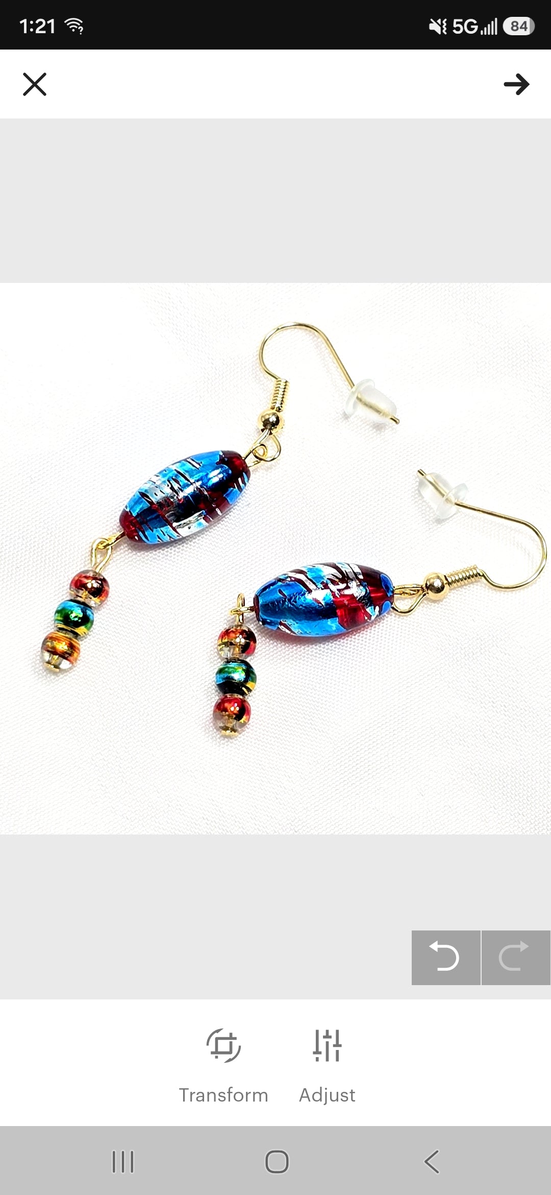 Multi-colored Blue Handpainted Murano Glass Drop Earrings with Gold Accents